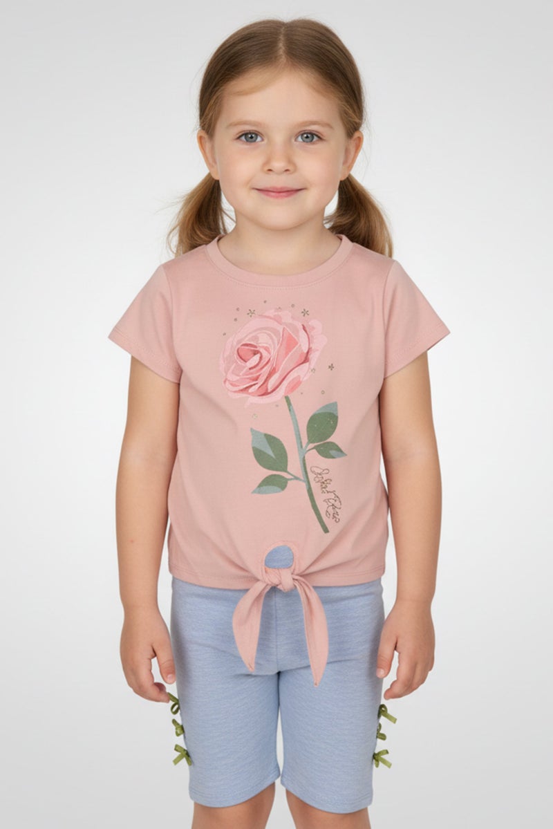 Freestyle طقم تي شيرت وشورت مزخرف بالأزهار للفتيات الصغيرات 4 قطع، متعدد الألوان - Image 1